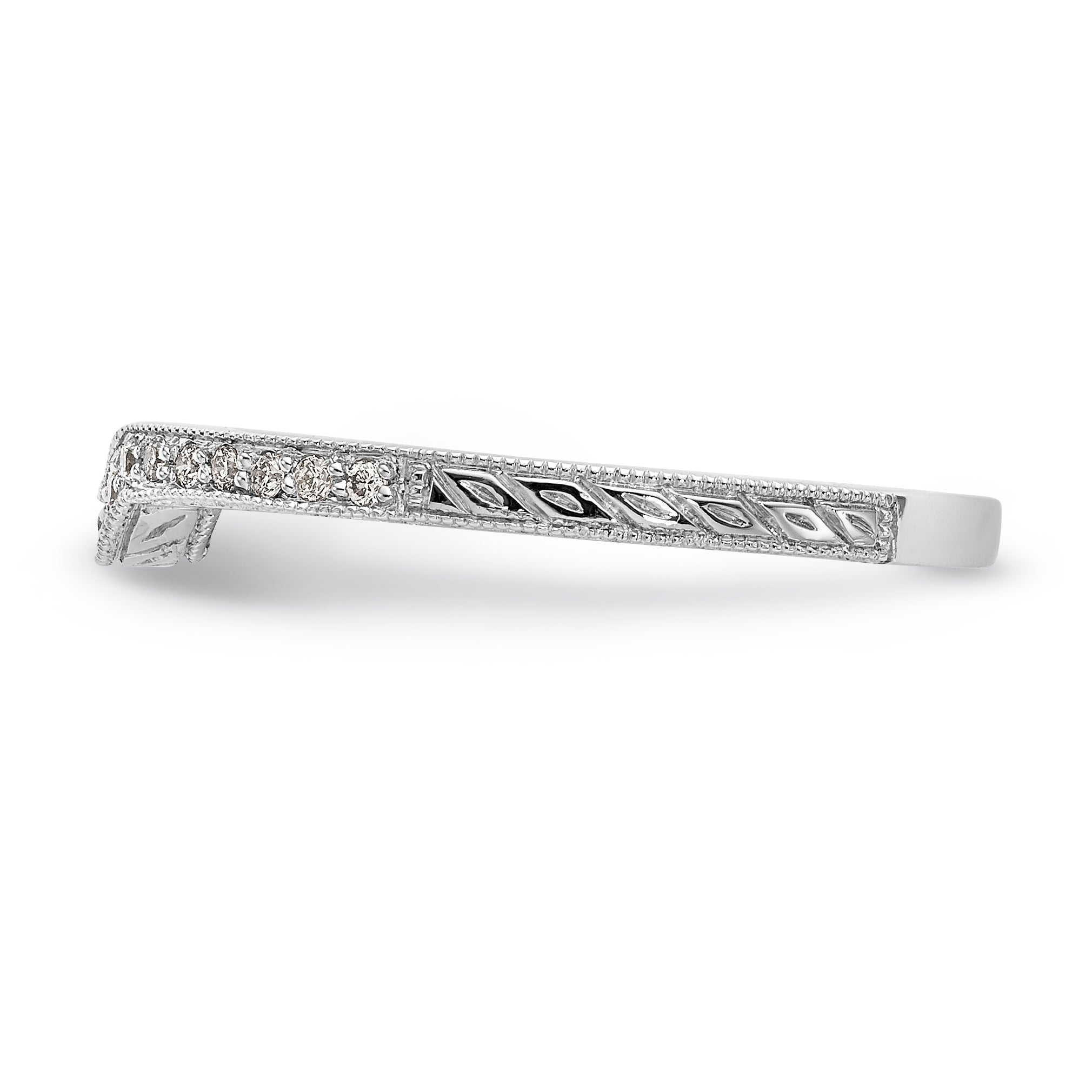 14K White Gold 1/8 carat Diamond Contoured Complete Wedding Band - 7