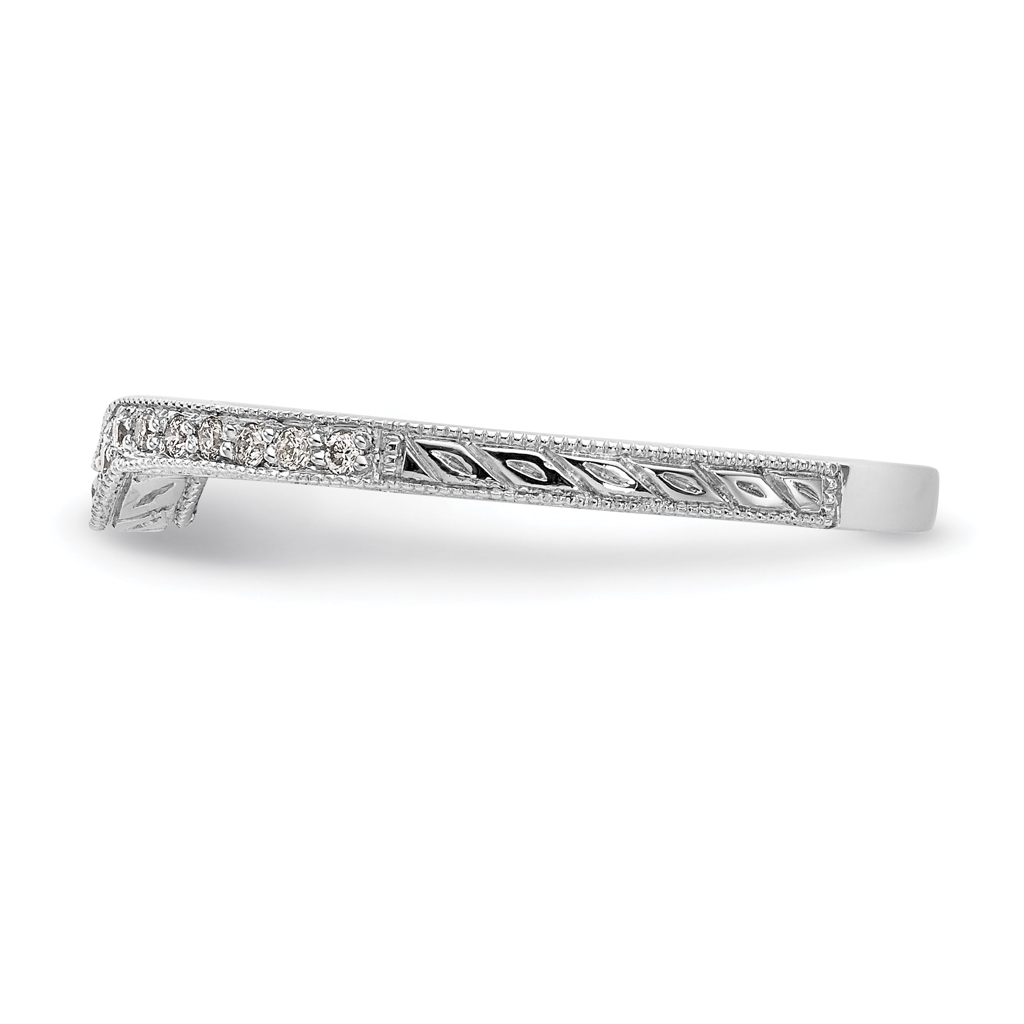 14k White Gold 1/8 carat Diamond Contoured Complete Wedding Band