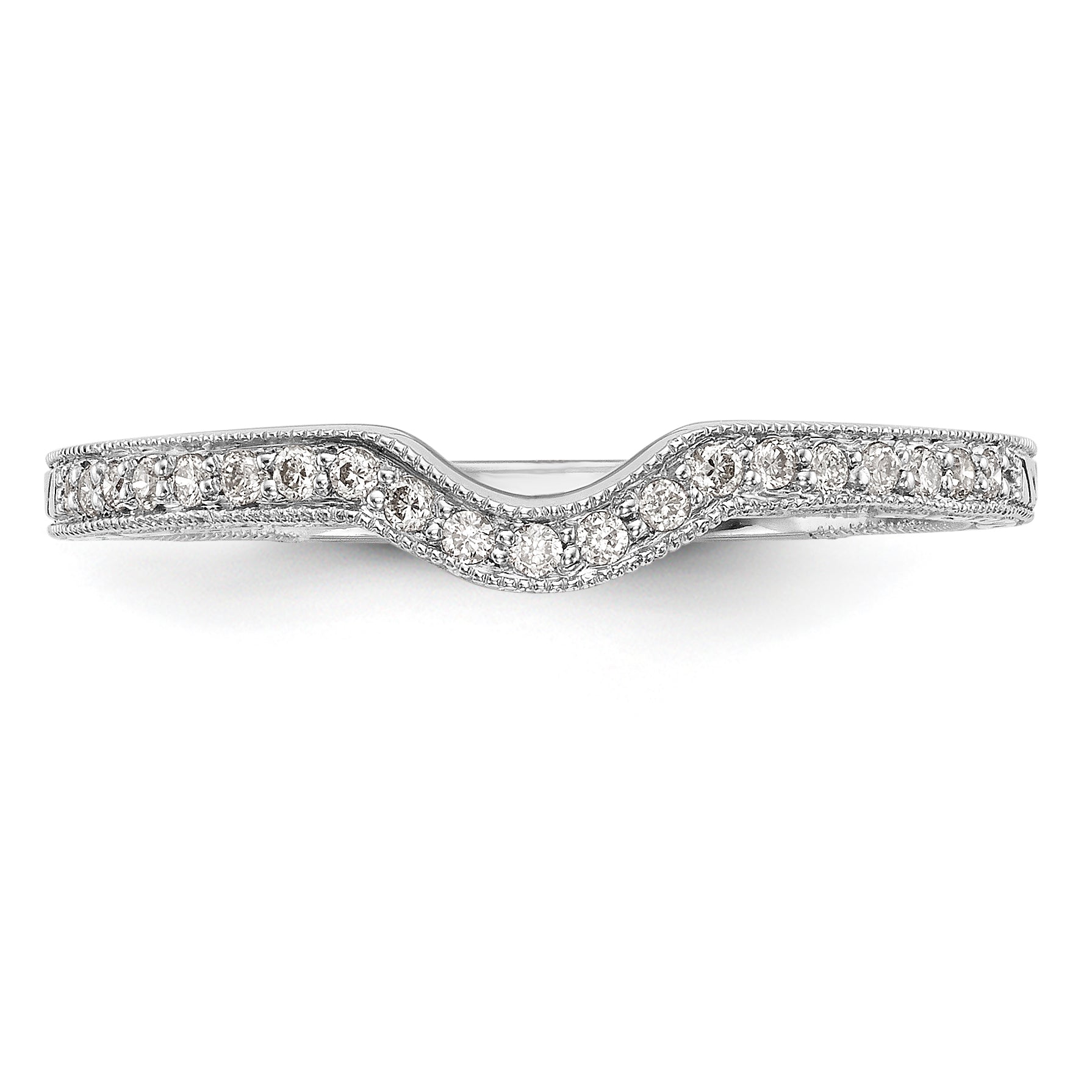 14K White Gold 1/8 carat Diamond Contoured Complete Wedding Band - 7