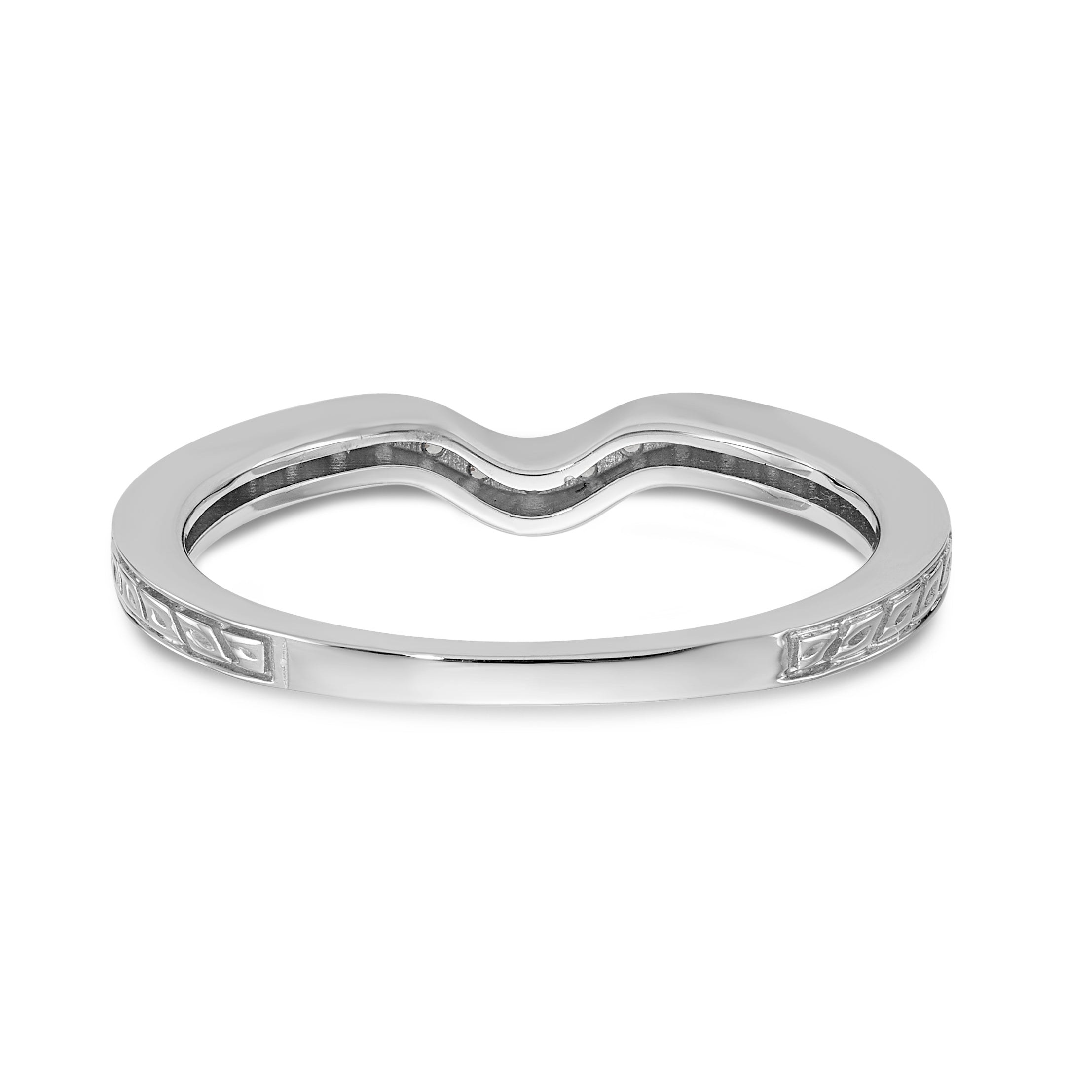 14K White Gold 1/8 carat Diamond Contoured Complete Wedding Band - 7