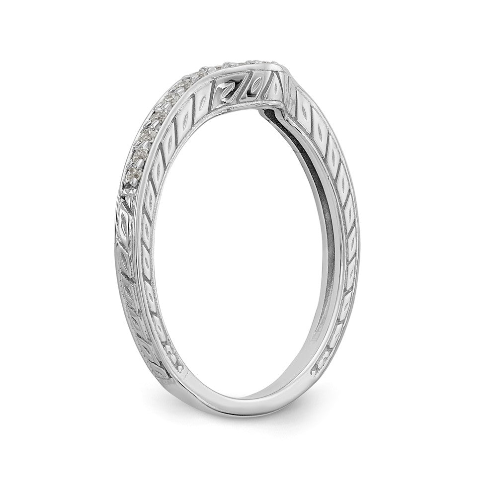 14K White Gold 1/8 carat Diamond Contoured Complete Wedding Band - 7