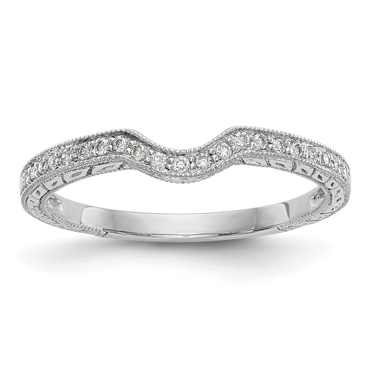 14K White Gold 1/8 carat Diamond Contoured Complete Wedding Band - 7