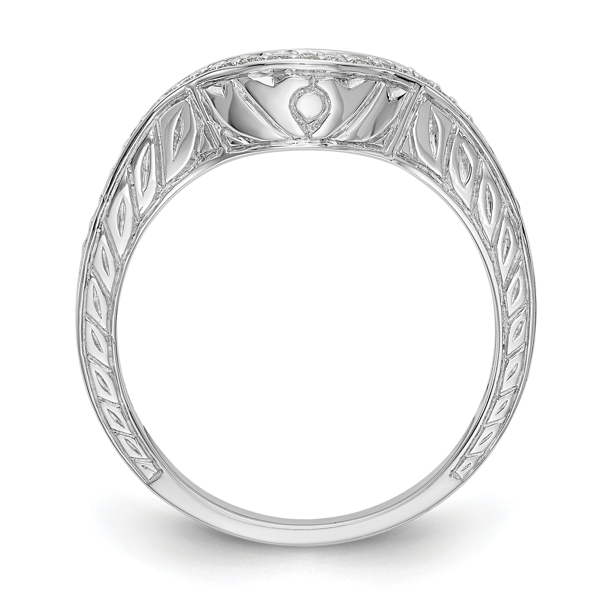 14K White Gold 1/8 carat Diamond Contoured Complete Wedding Band - 7