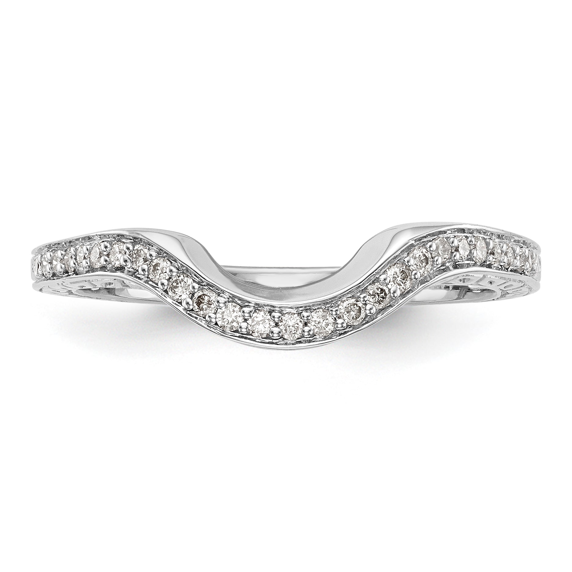 14K White Gold 1/8 carat Diamond Contoured Complete Wedding Band - 7
