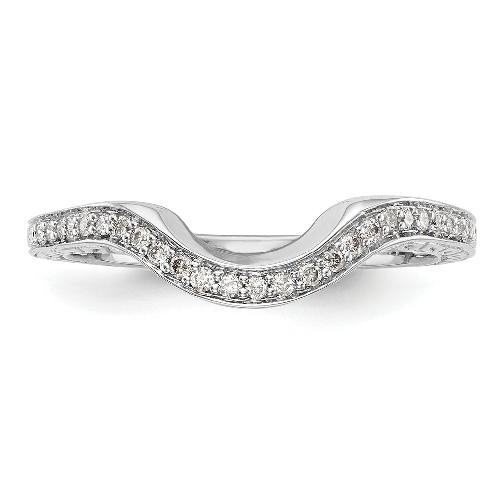 14K White Gold 1/8 carat Diamond Contoured Complete Wedding Band
