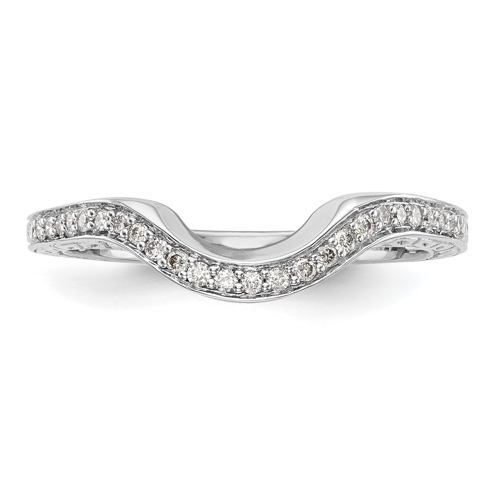 14K White Gold 1/8 carat Diamond Contoured Complete Wedding Band
