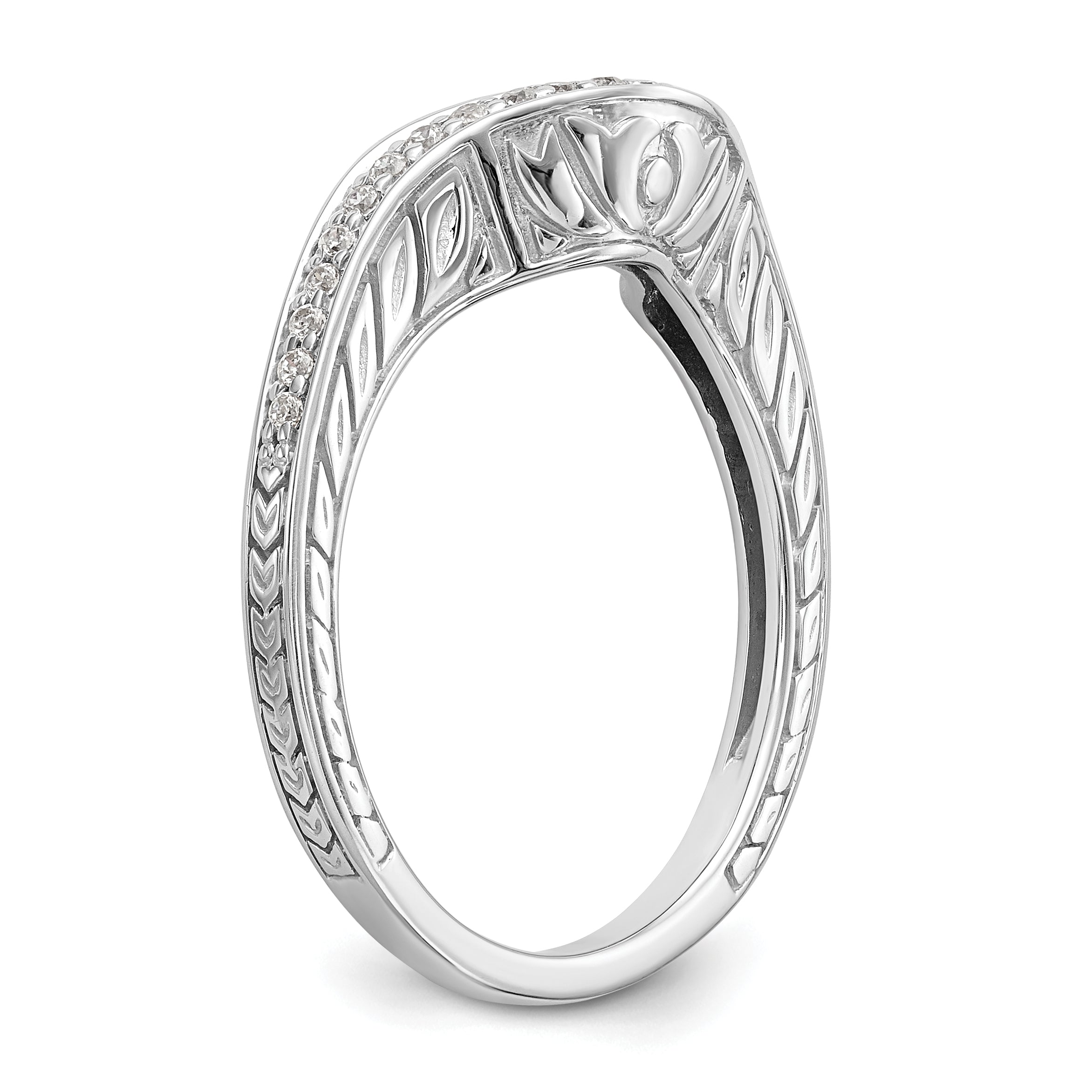 14K White Gold 1/8 carat Diamond Contoured Complete Wedding Band