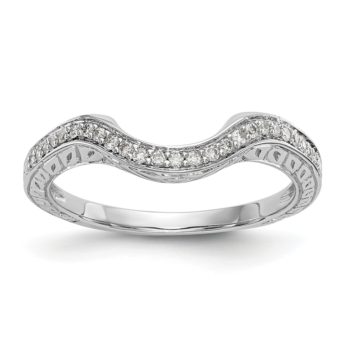 14K White Gold 1/8 carat Diamond Contoured Complete Wedding Band - 7