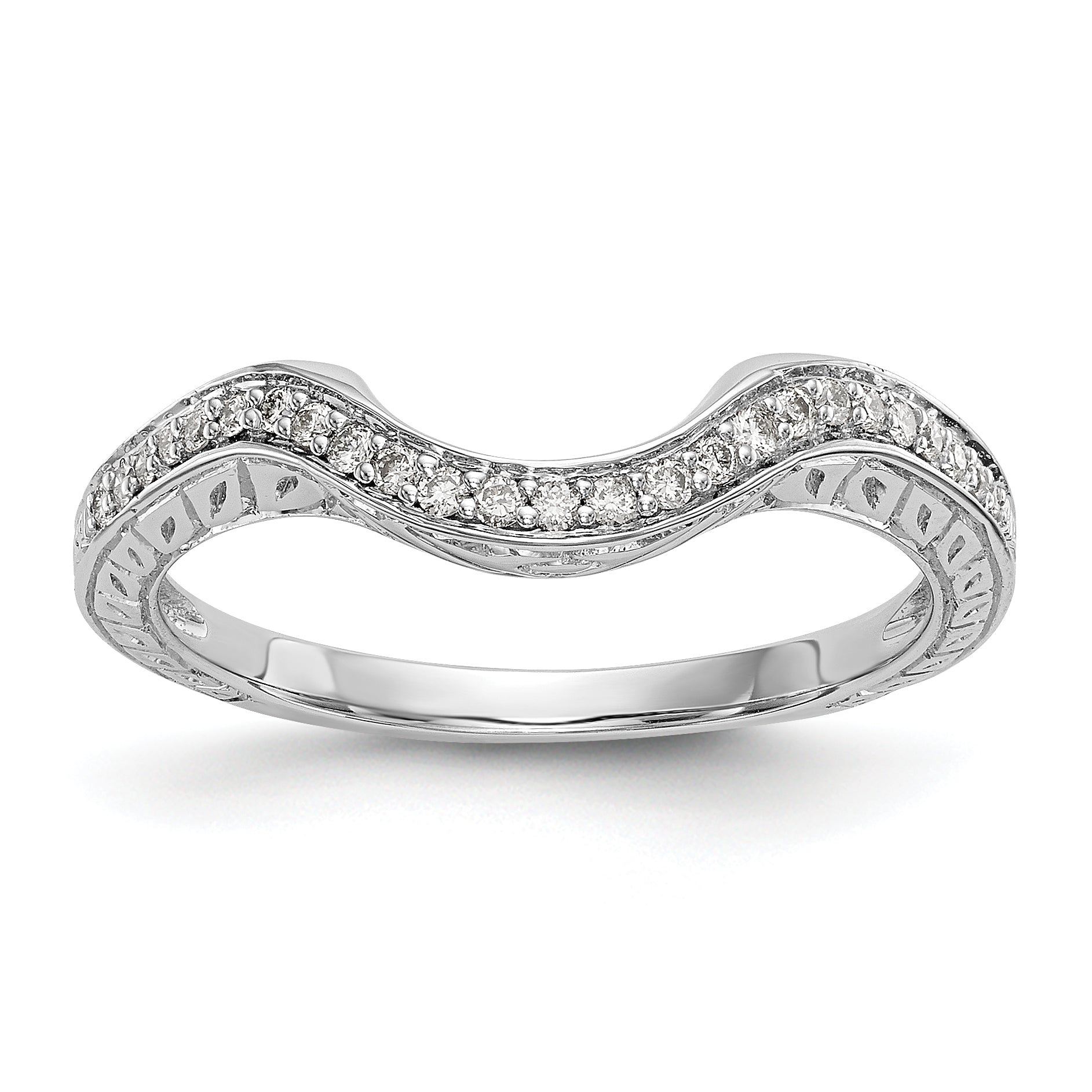 14K White Gold 1/8 carat Diamond Contoured Complete Wedding Band Main image