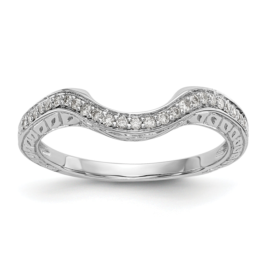 14K White Gold 1/8 carat Diamond Contoured Complete Wedding Band