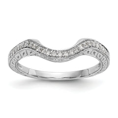 14K White Gold 1/8 carat Diamond Contoured Complete Wedding Band - 7