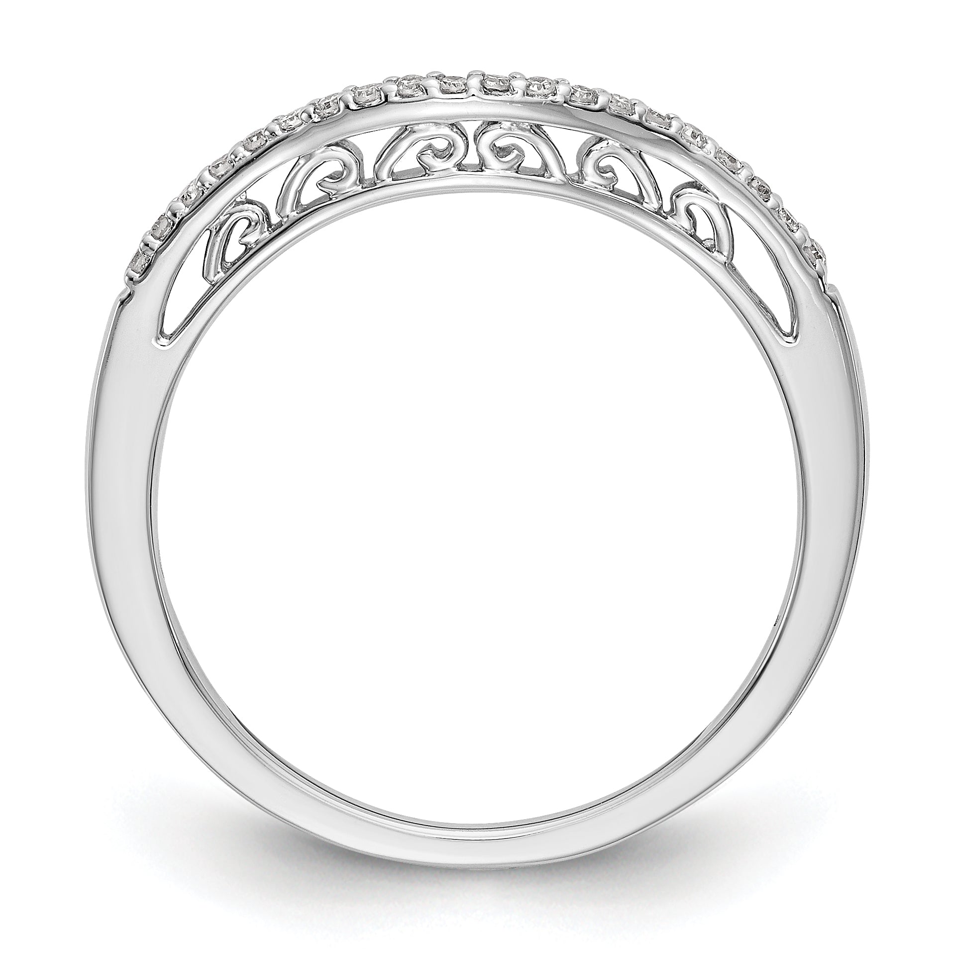 14K White Gold 1/15 carat Diamond Contoured Complete Wedding Band - 7