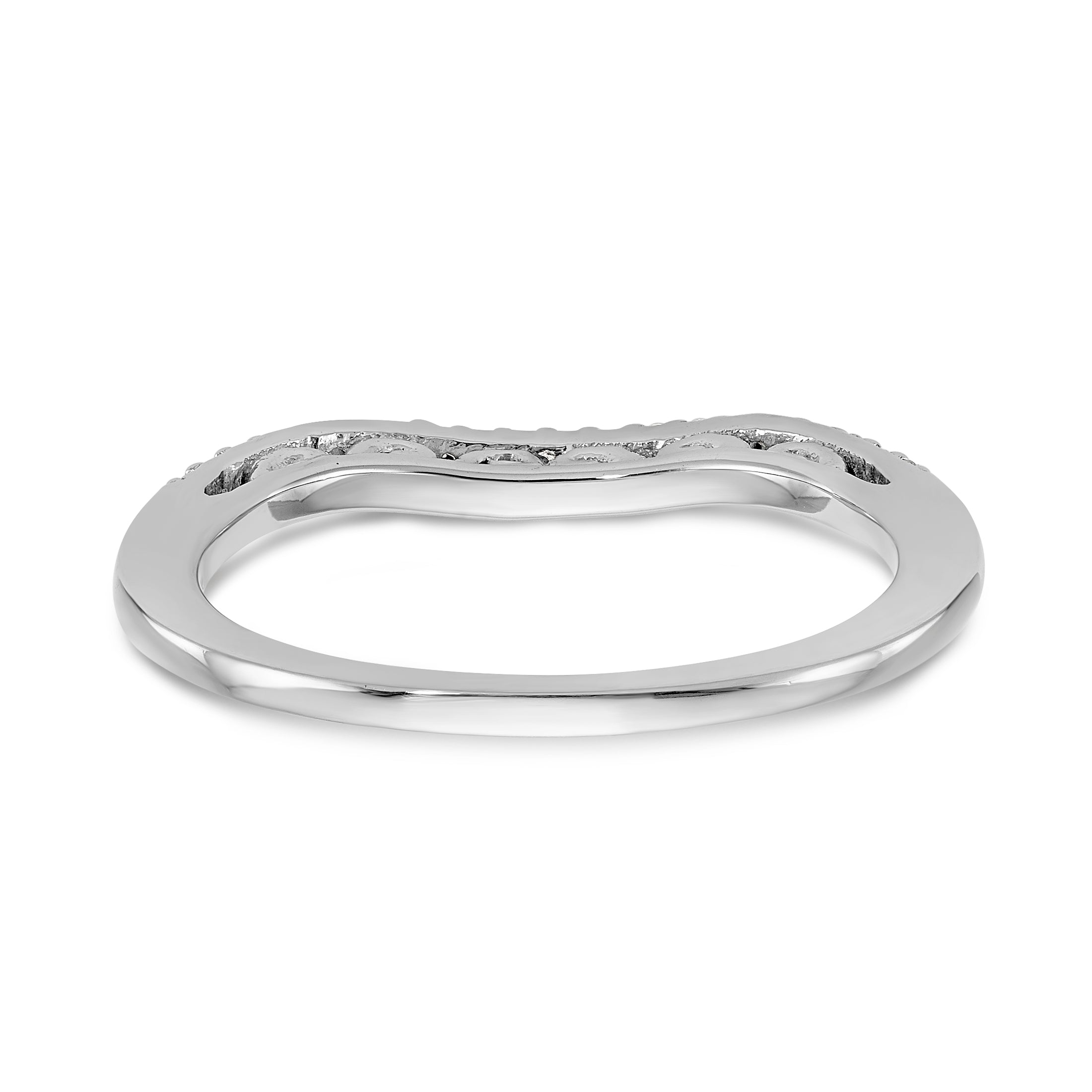 14K White Gold 1/15 carat Diamond Contoured Complete Wedding Band - 7