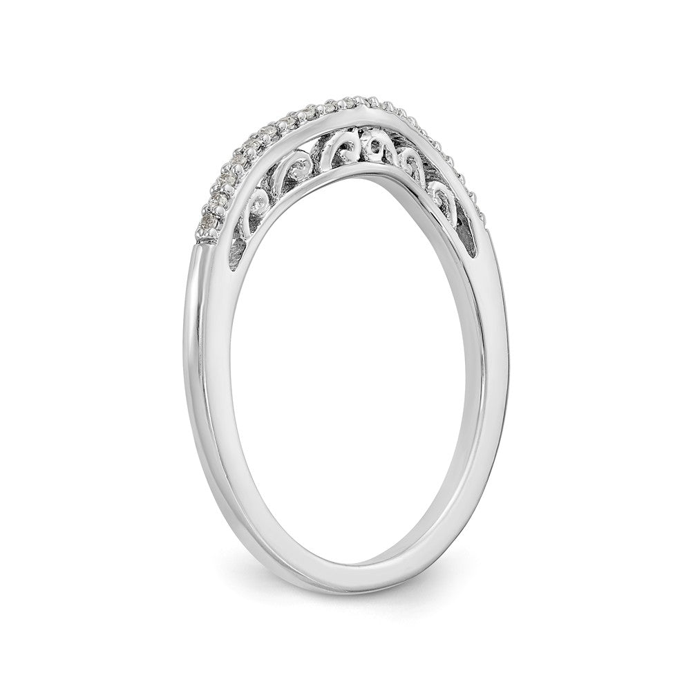 14K White Gold 1/15 carat Diamond Contoured Complete Wedding Band - 7