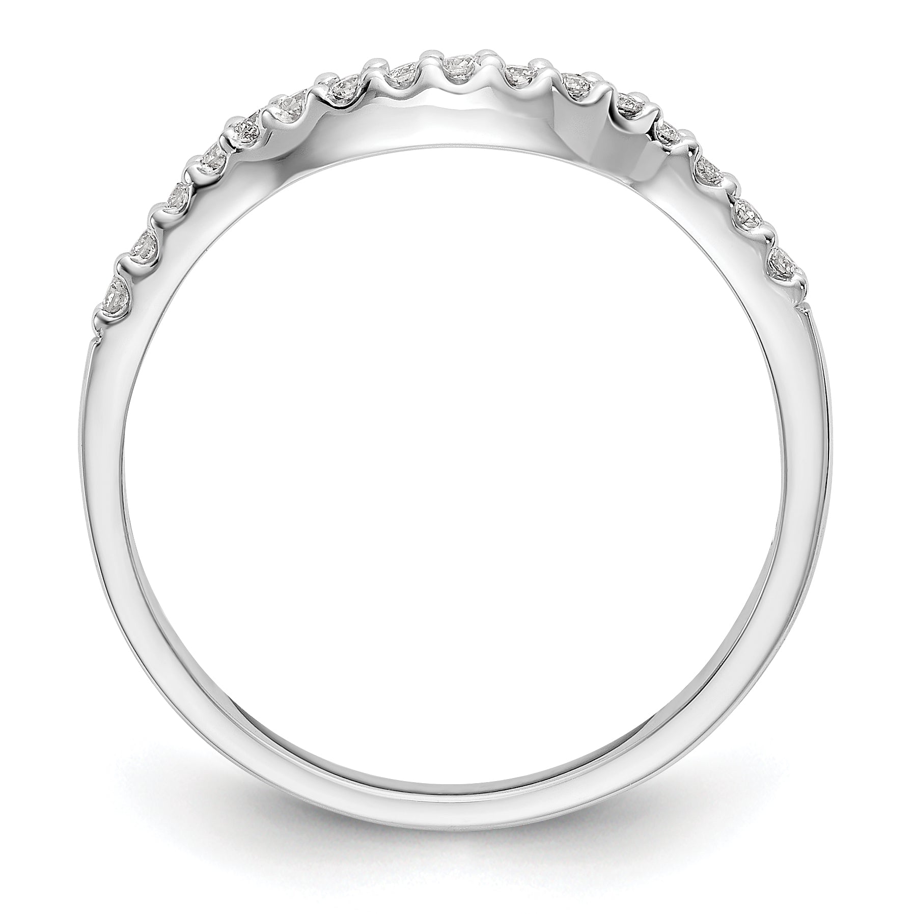 14K White Gold 1/10 carat Diamond Contoured Complete Wedding Band - 7