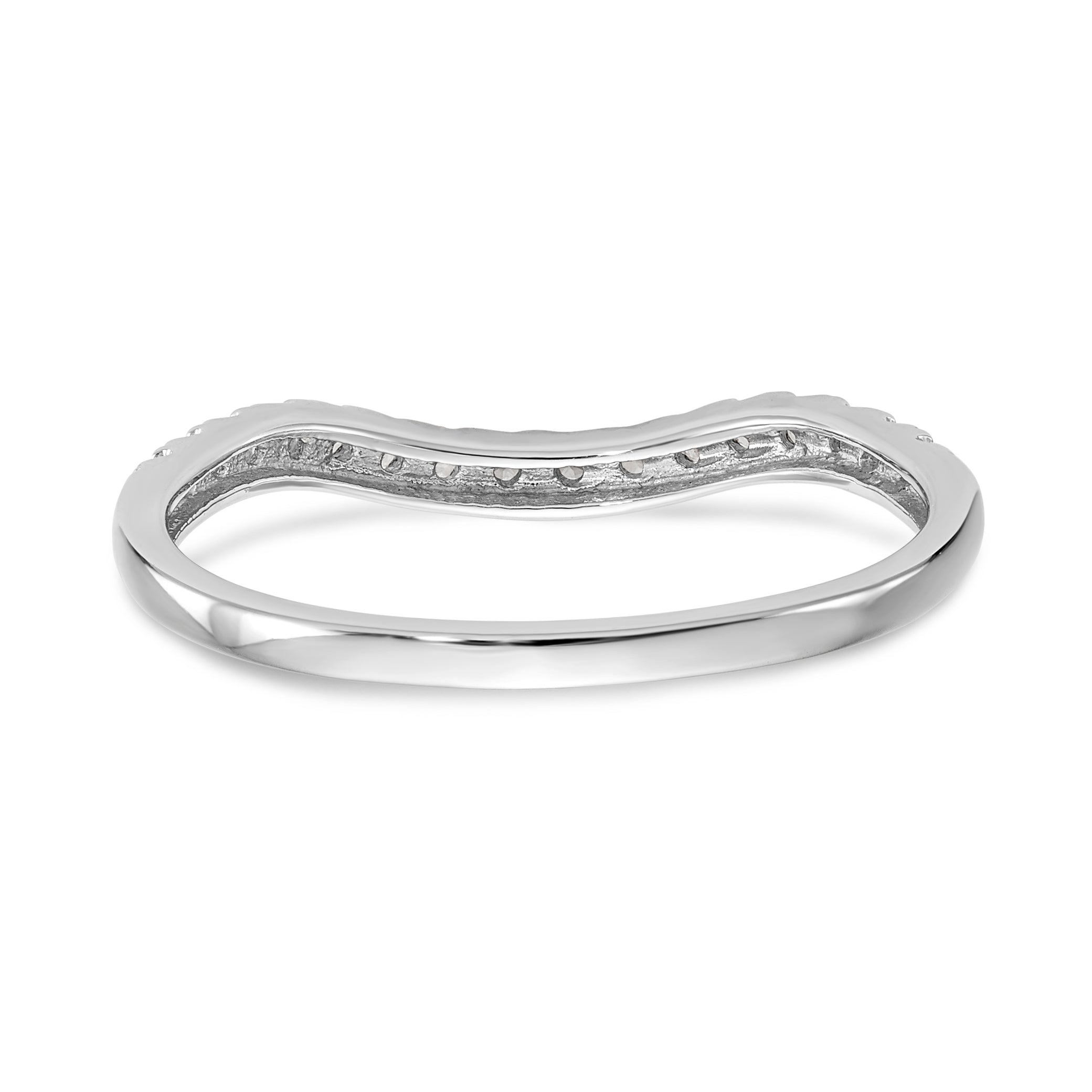 14K White Gold 1/10 carat Diamond Contoured Complete Wedding Band - 7