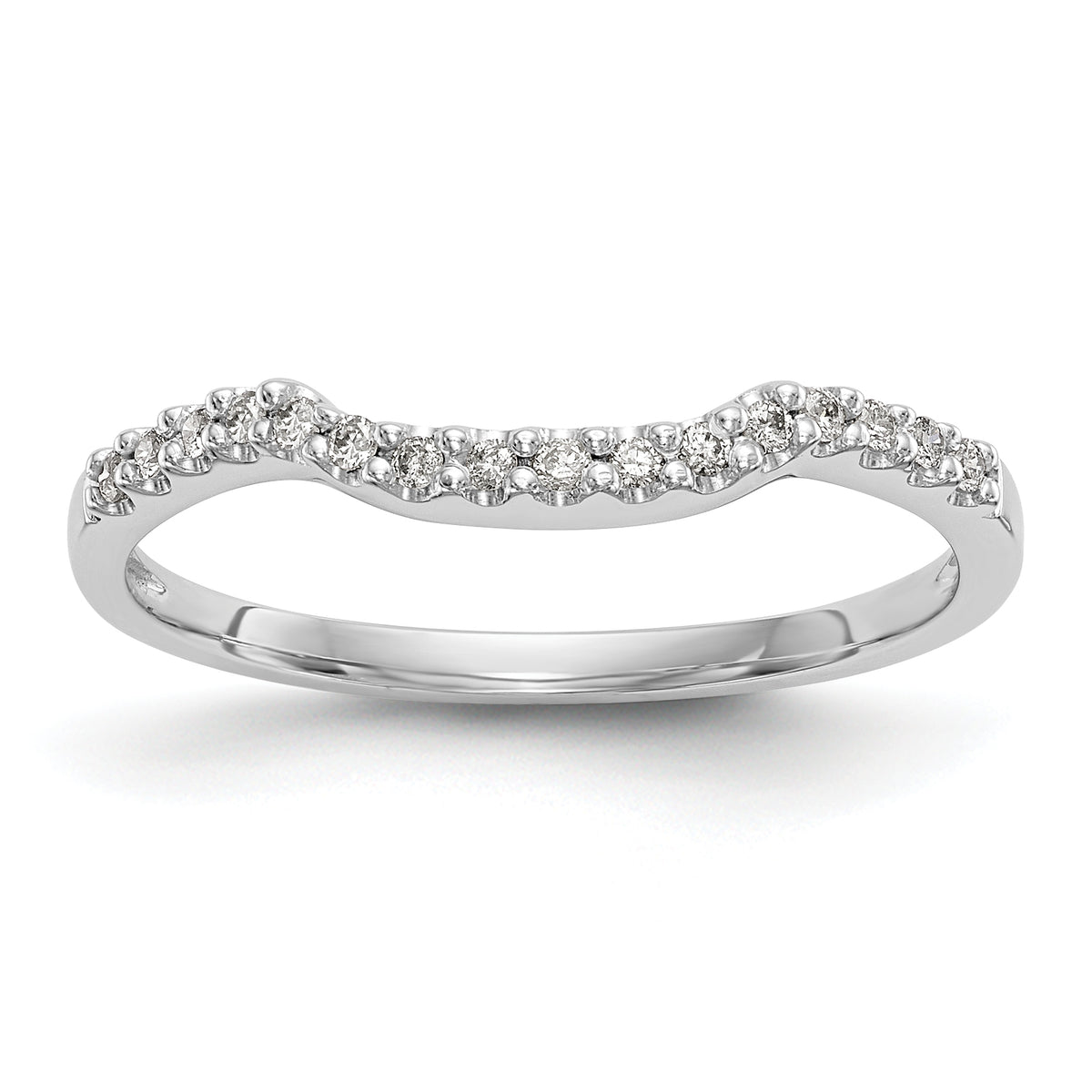 14K White Gold 1/10 carat Diamond Contoured Complete Wedding Band - 7