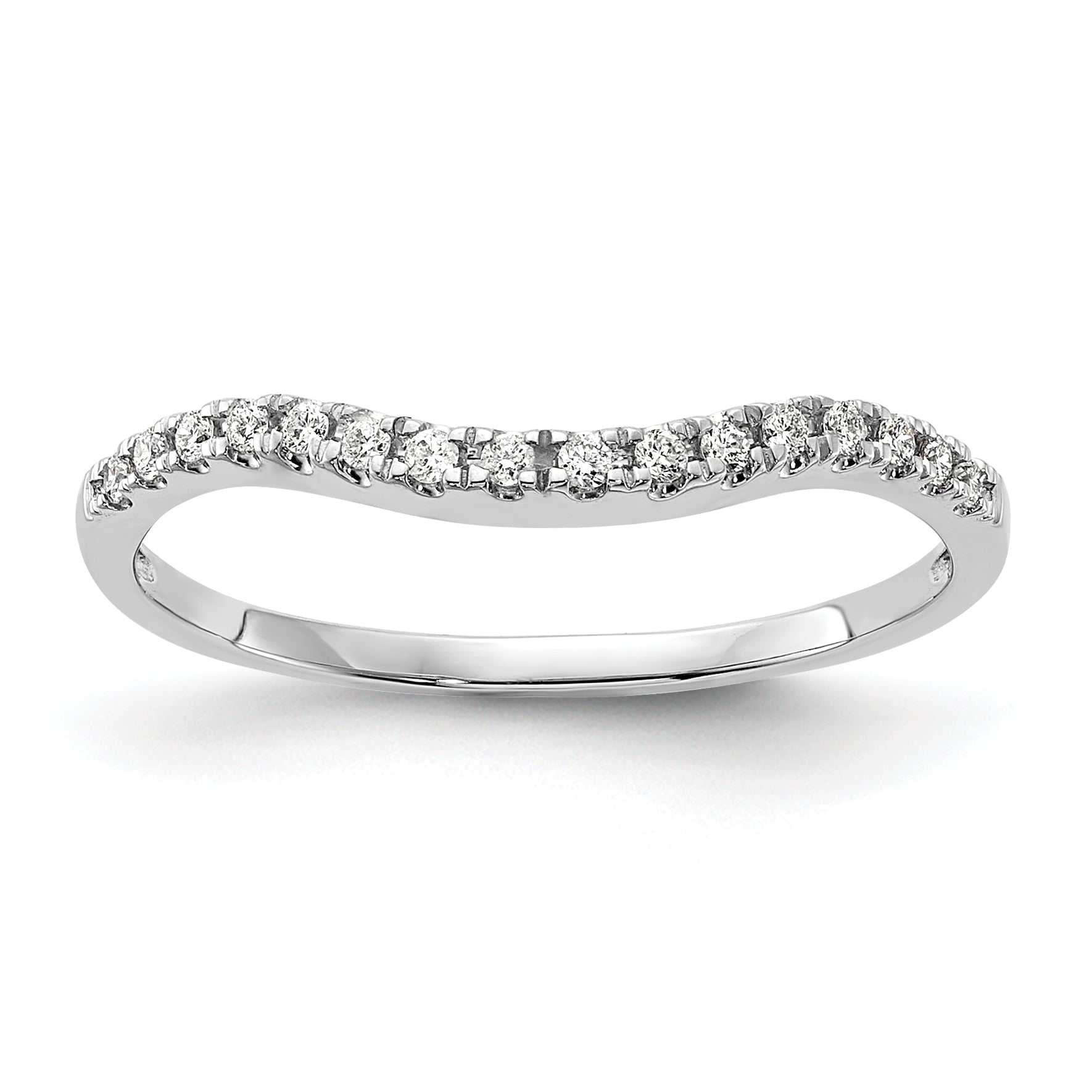 14K White Gold 1/10 carat Diamond Contoured Complete Wedding Band Main image