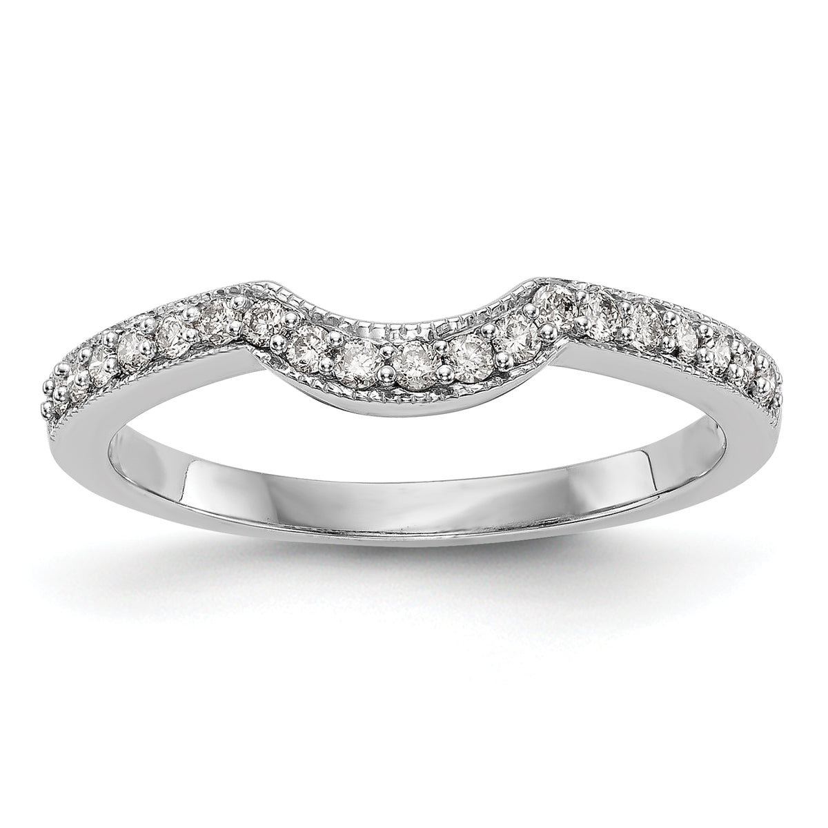 14K White Gold 1/5 carat Diamond Contoured Complete Wedding Band