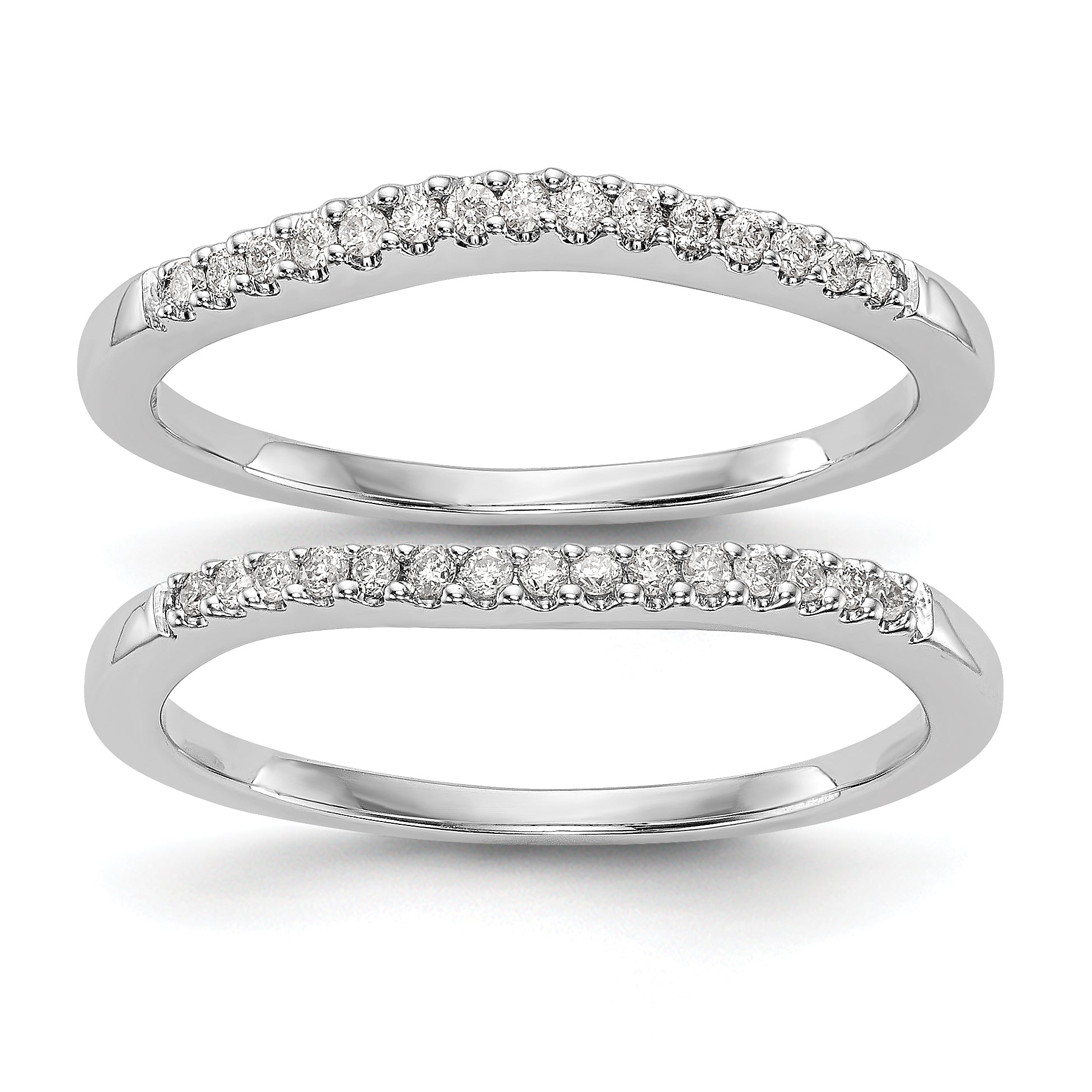 14K White Gold 1/5 carat Diamond Set of 2 Contoured Complete Wedding Bands Main image