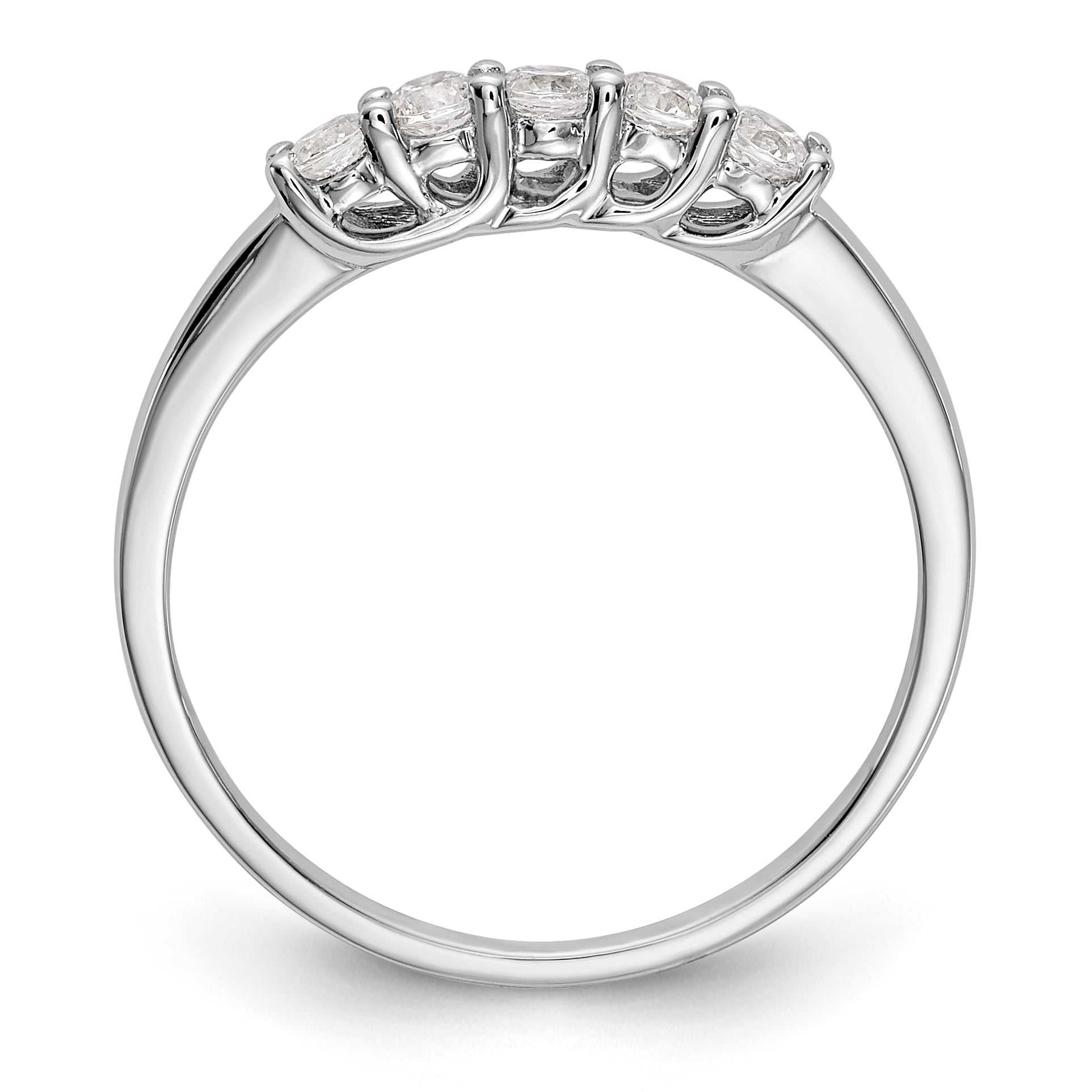 14K White Gold 5-Stone Shared Prong 1/4 carat Complete Round Diamond Band - 7