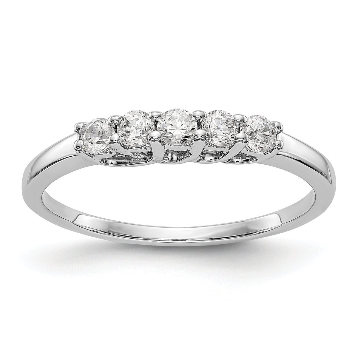 14K White Gold 5-Stone Shared Prong 1/4 carat Complete Round Diamond Band - 7