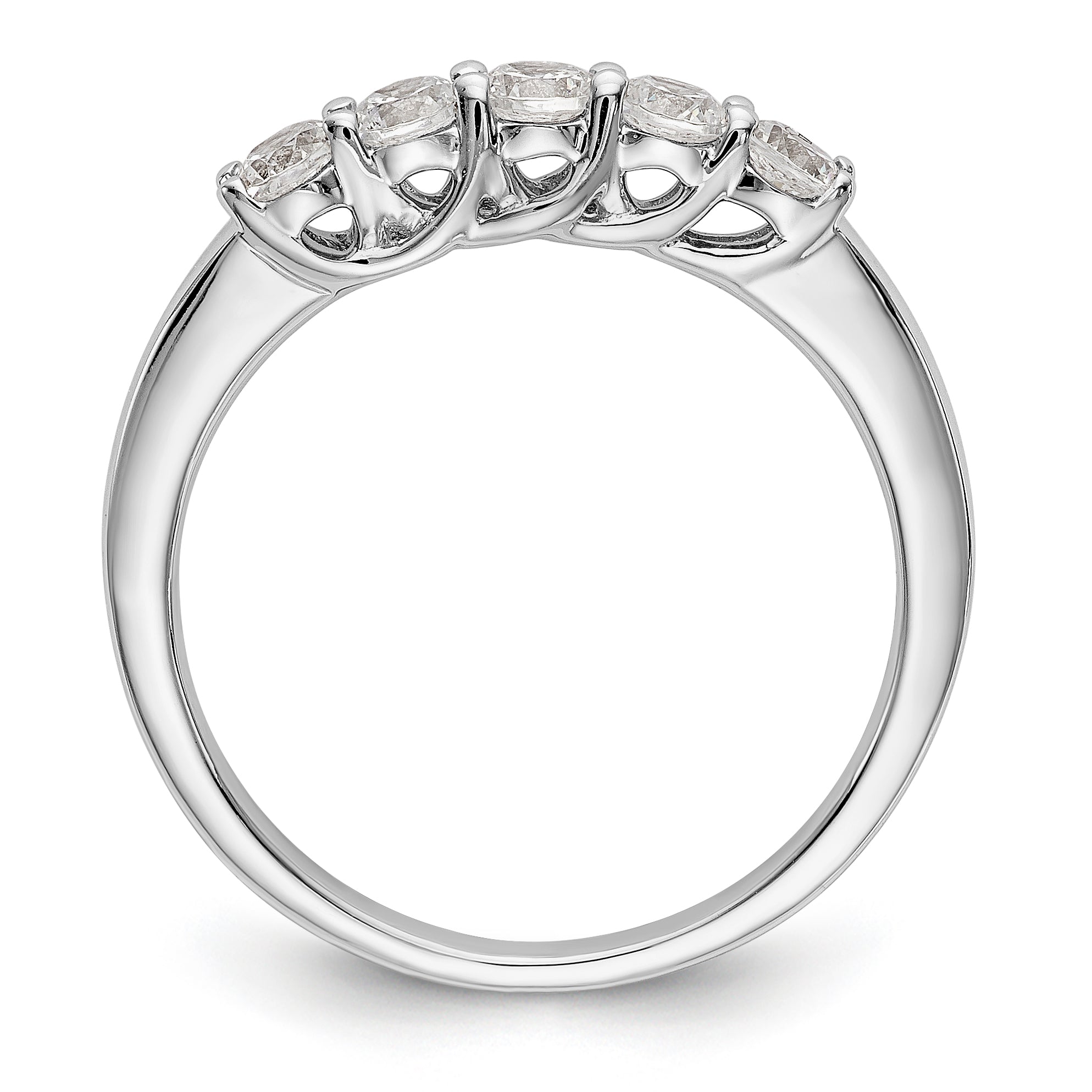 14K White Gold 5-Stone Shared Prong 1/2 carat Complete Round Diamond Band - 7