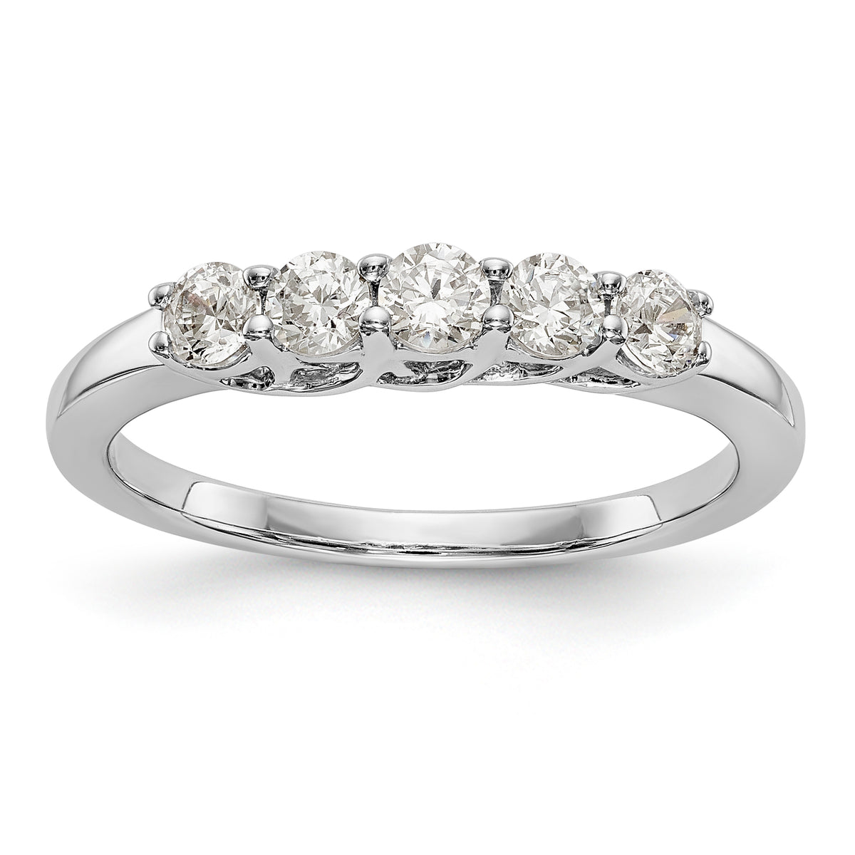 14K White Gold 5-Stone Shared Prong 1/2 carat Complete Round Diamond Band - 7