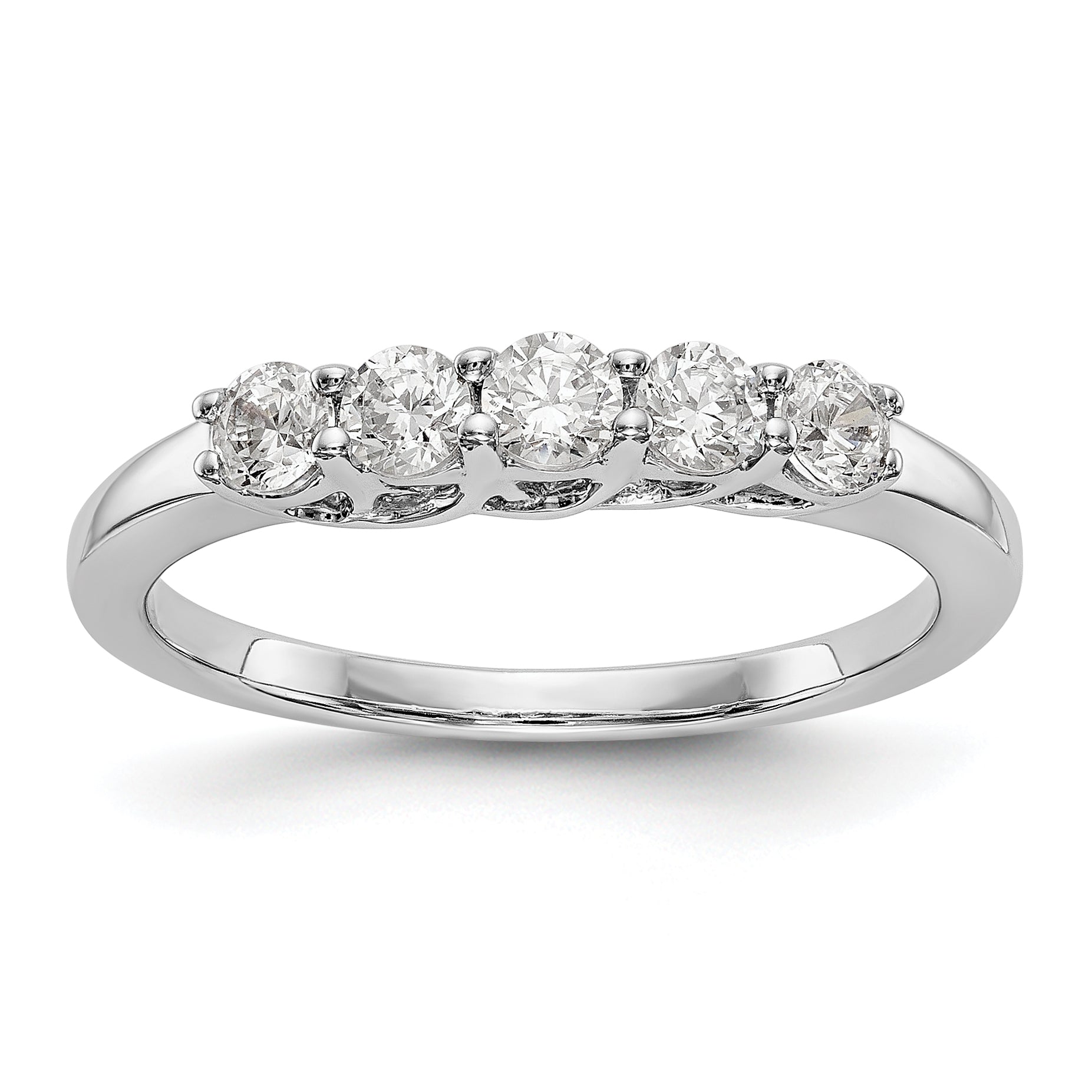 14K White Gold 5-Stone Shared Prong 1/2 carat Complete Round Diamond Band Main image