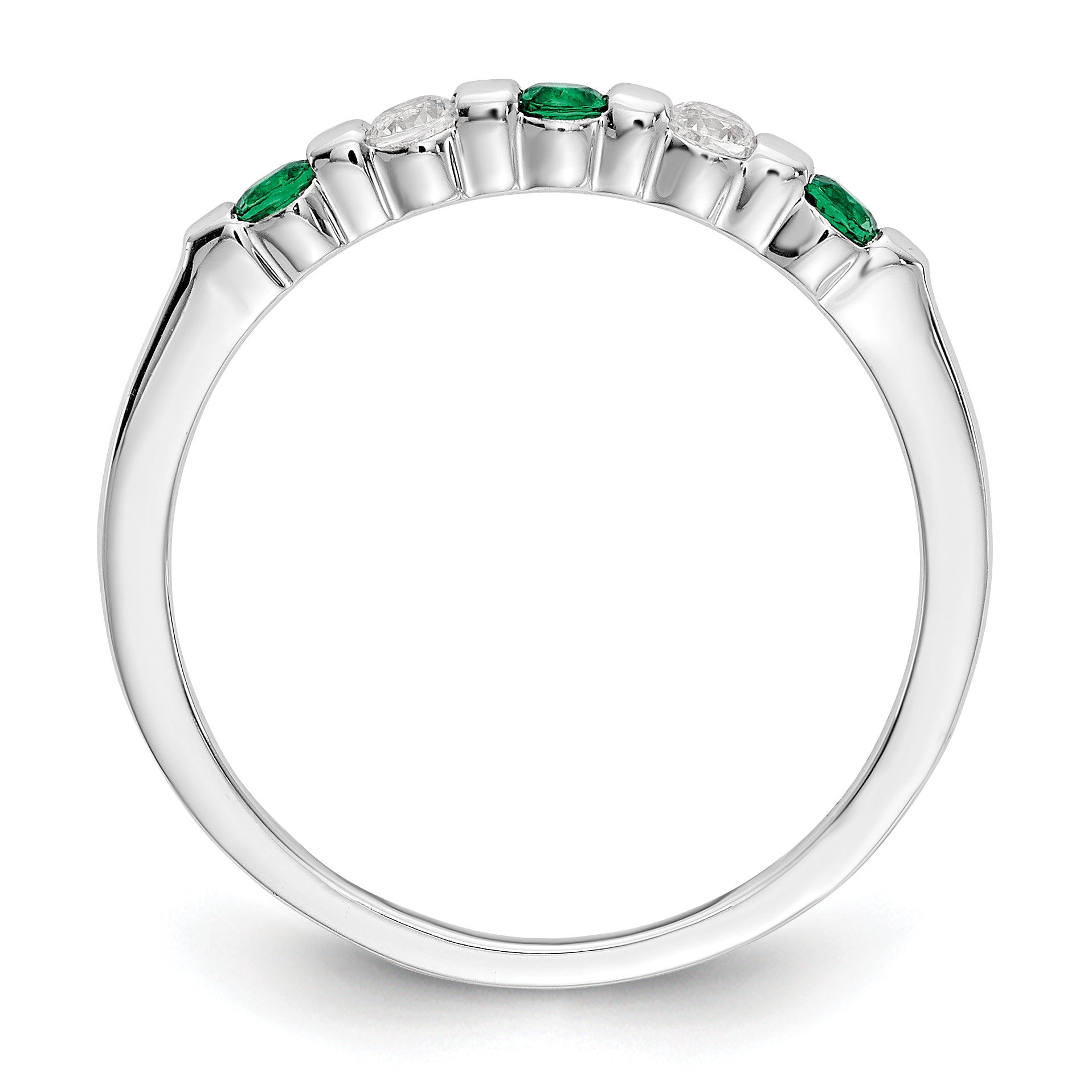 14K White Gold 1/10 carat Diamond and Emerald Complete Band - 7