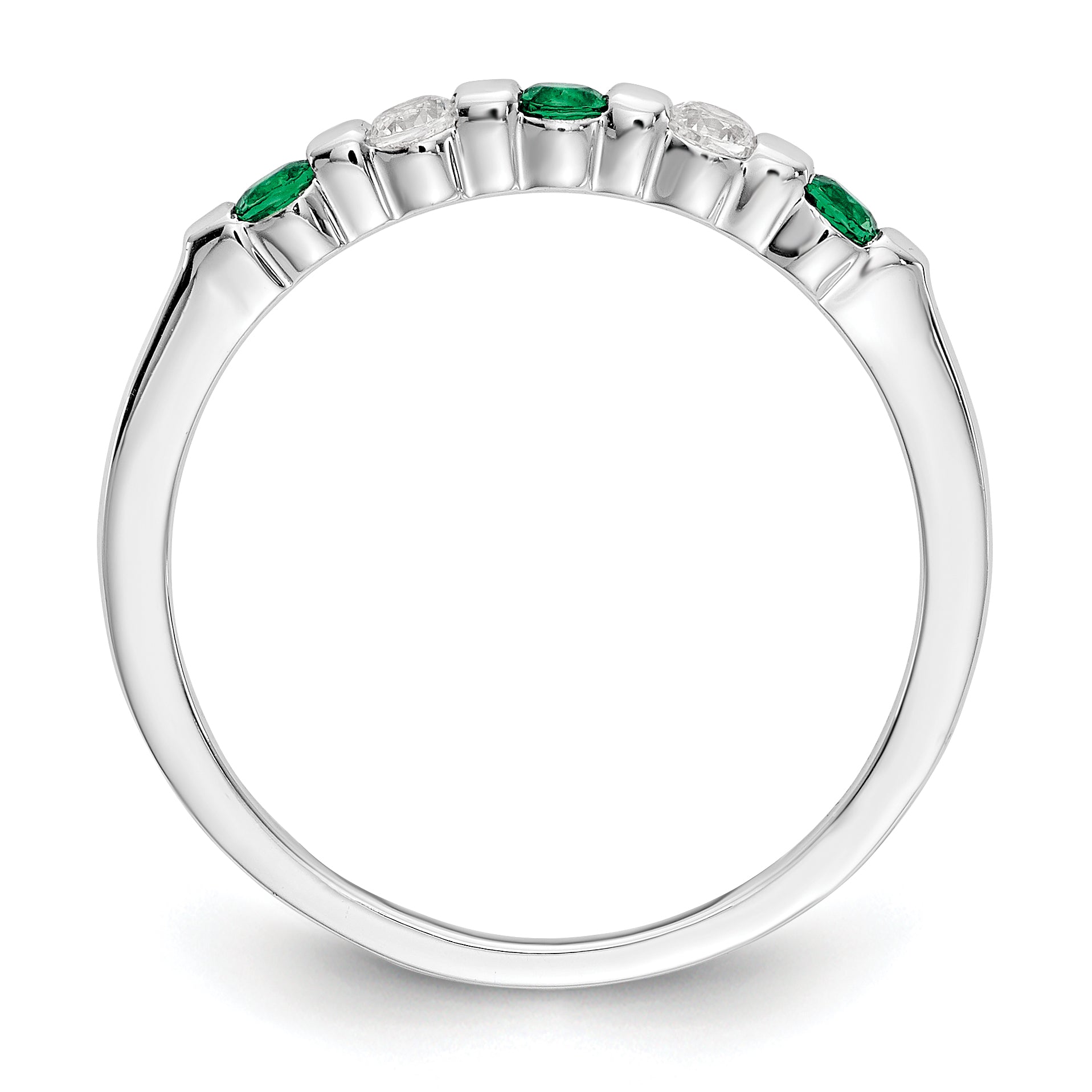 14K White Gold 1/10 carat Diamond and Emerald Complete Band