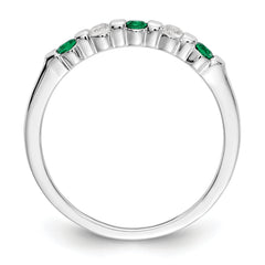 14K White Gold 1/5 carat Diamond and Emerald Complete Band