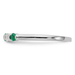14K White Gold 1/10 carat Diamond and Emerald Complete Band - 7