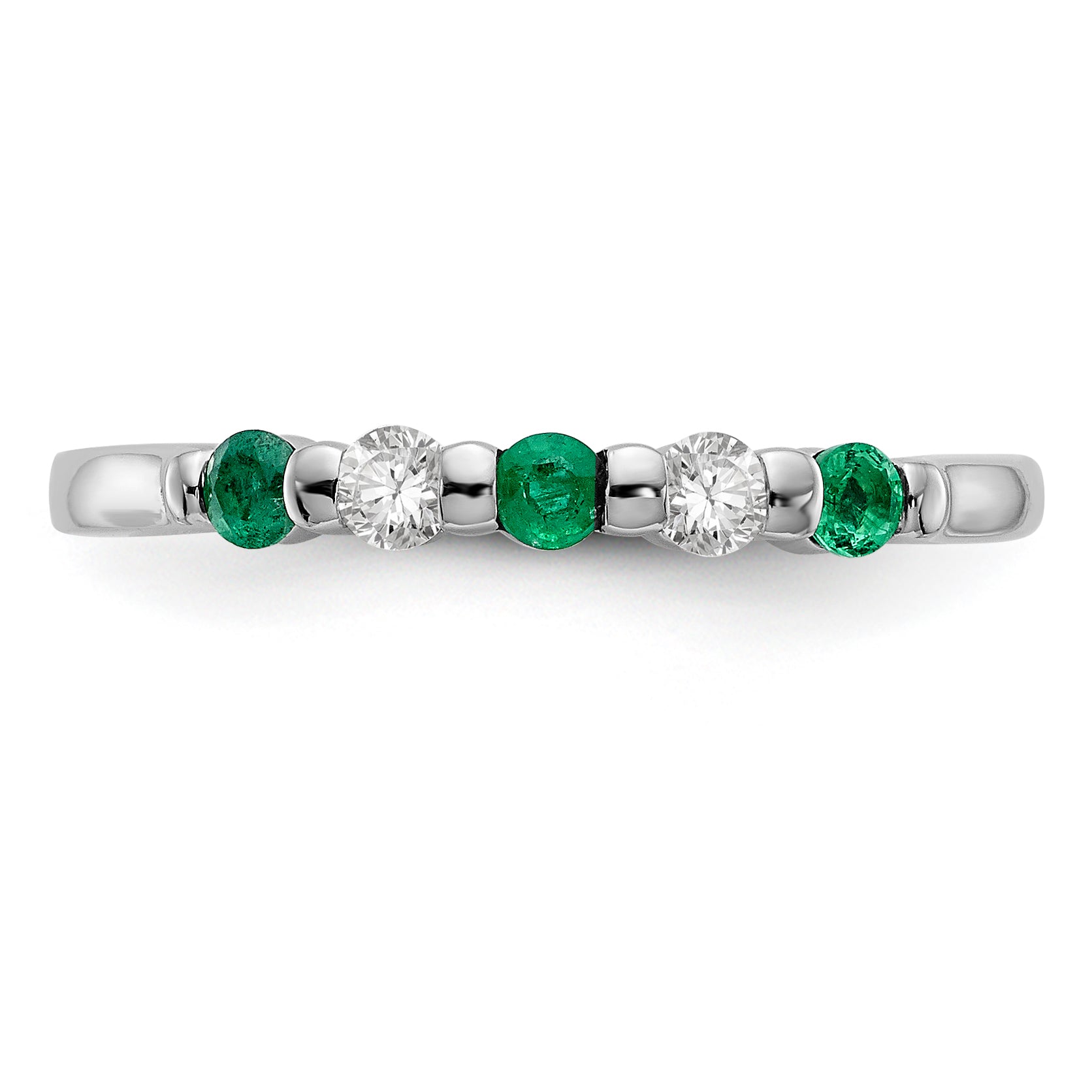 14K White Gold 1/5 carat Diamond and Emerald Complete Band