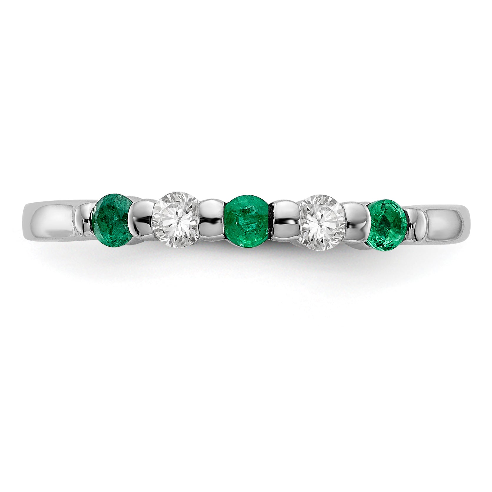 14K White Gold 1/10 carat Diamond and Emerald Complete Band - 7