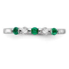 14K White Gold 1/10 carat Diamond and Emerald Complete Band - 7