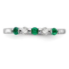 14K White Gold 1/10 carat Diamond and Emerald Complete Band