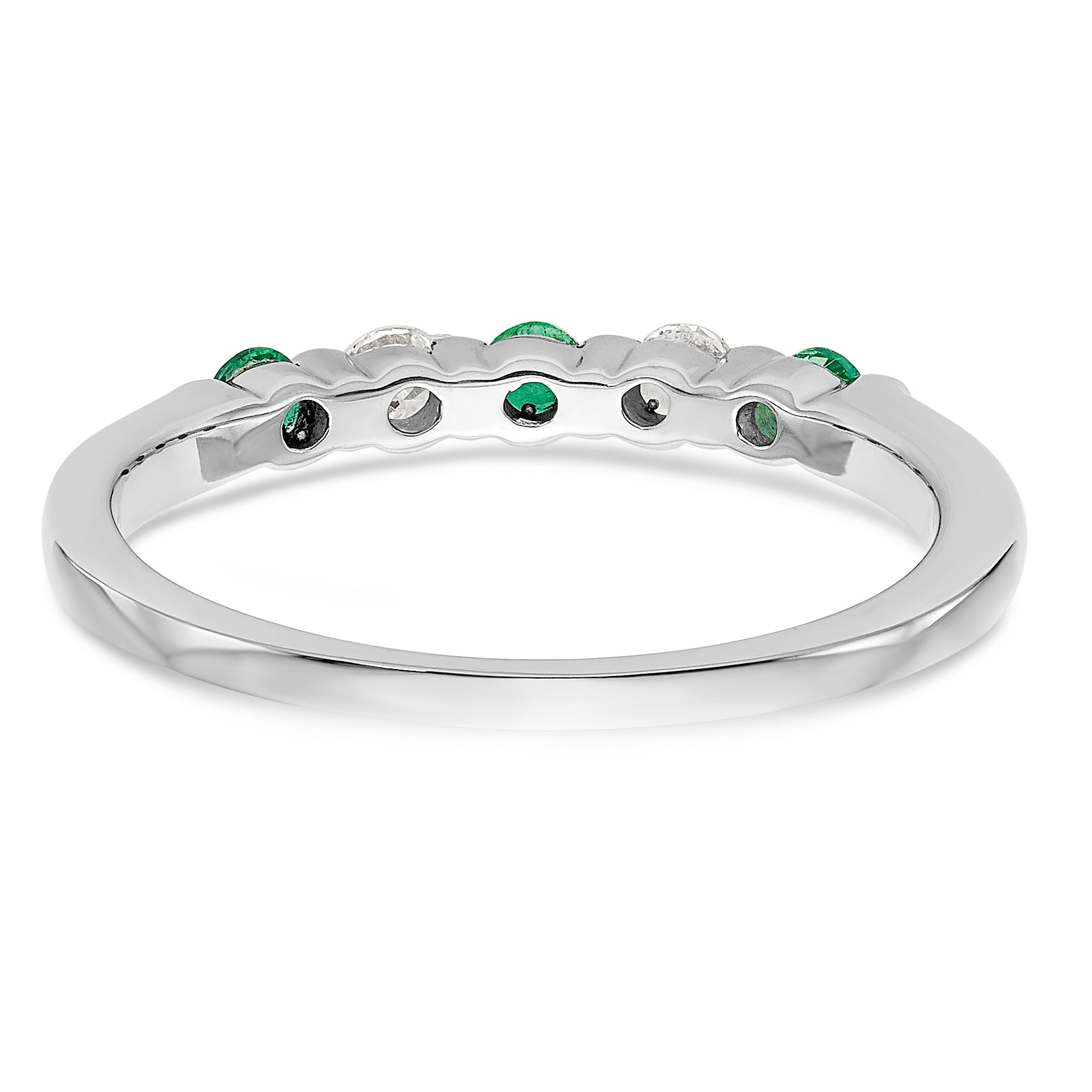 14K White Gold 1/5 carat Diamond and Emerald Complete Band