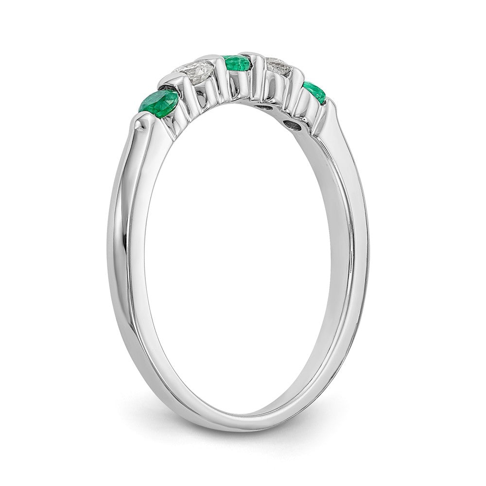 14K White Gold 1/10 carat Diamond and Emerald Complete Band - 7