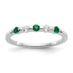 14K White Gold 1/10 carat Diamond and Emerald Complete Band