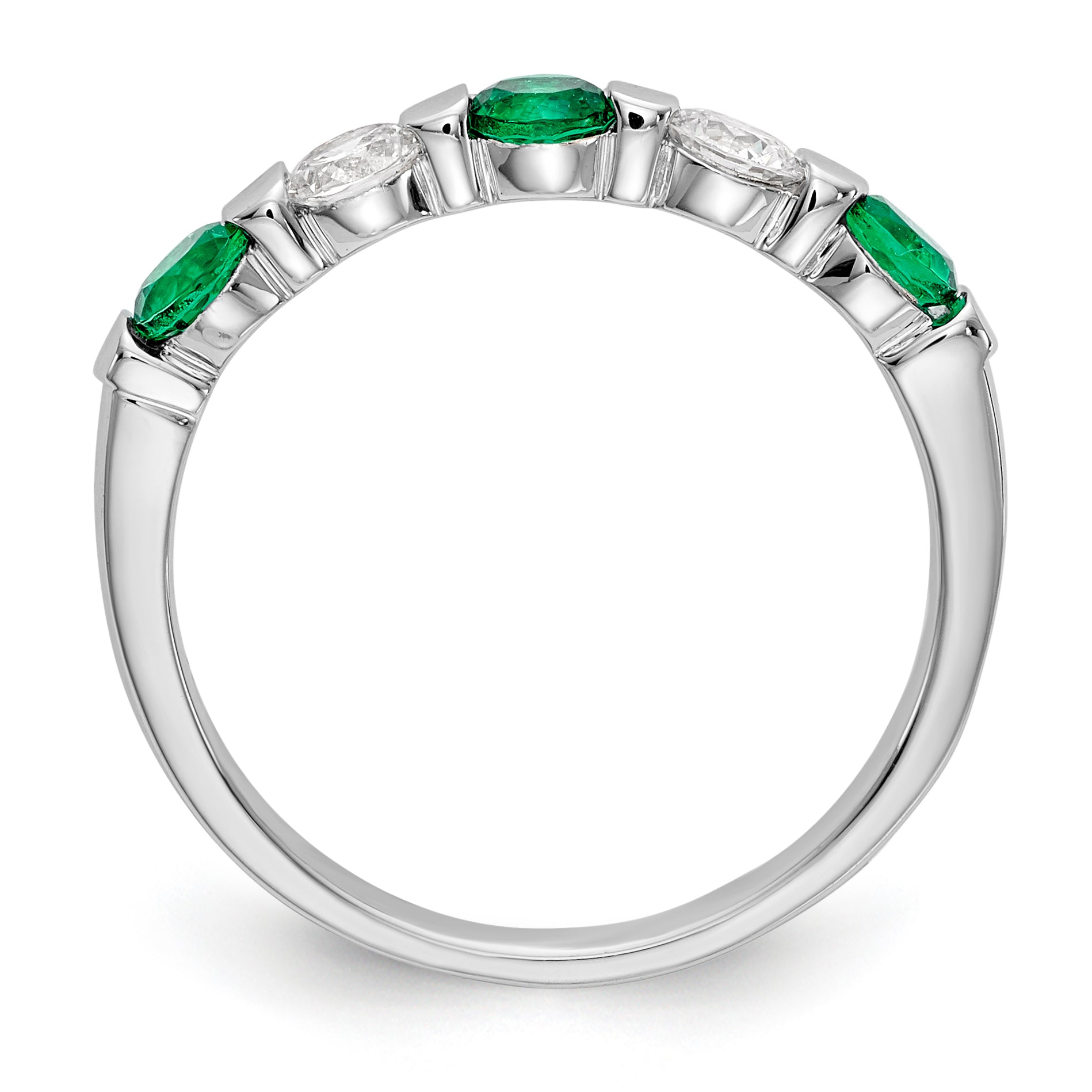 14K White Gold 1/3 carat Diamond and Emerald Complete Band