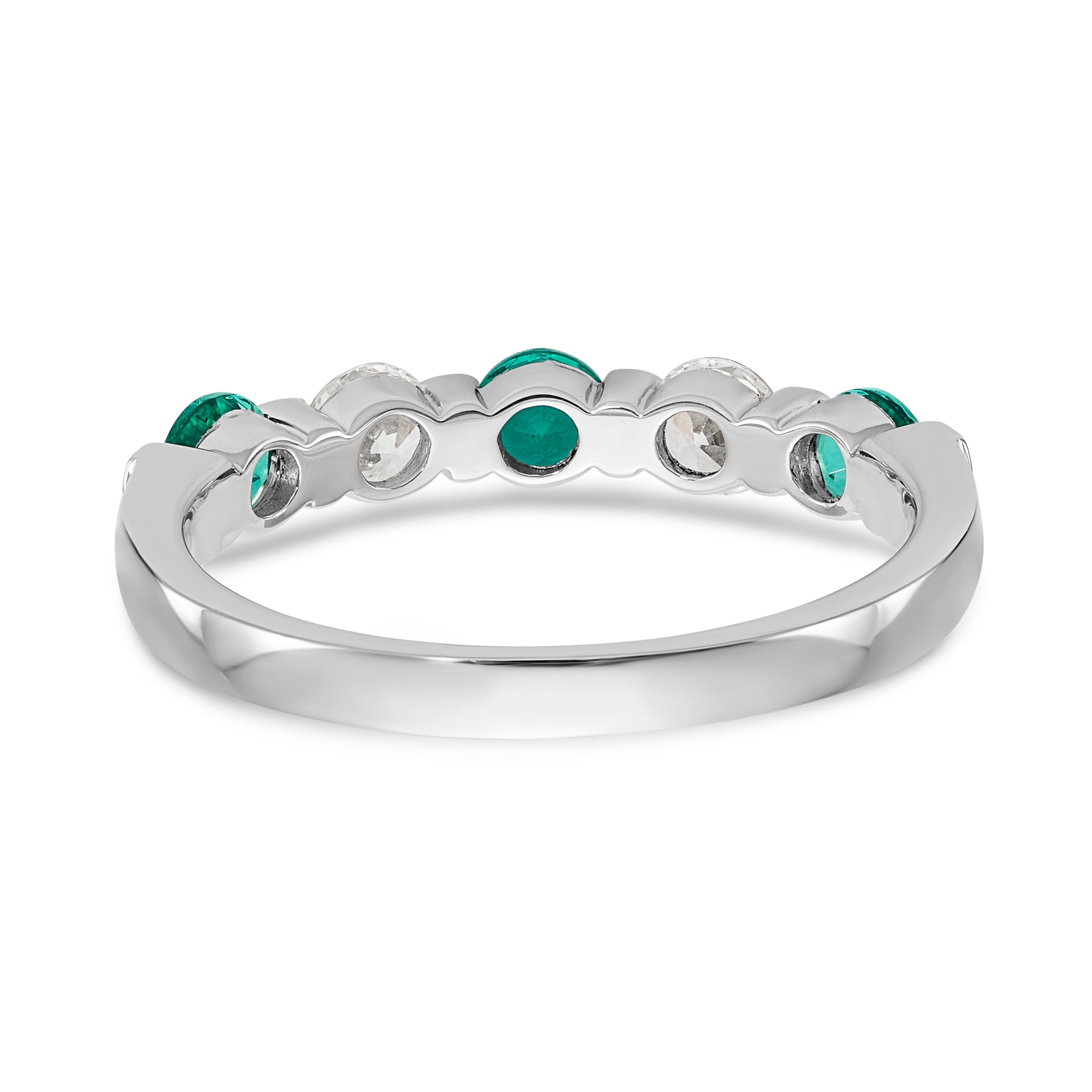 14K White Gold 1/3 carat Diamond and Emerald Complete Band