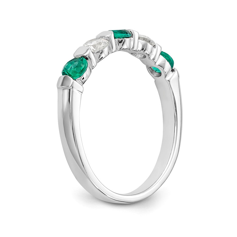 14K White Gold 1/3 carat Diamond and Emerald Complete Band