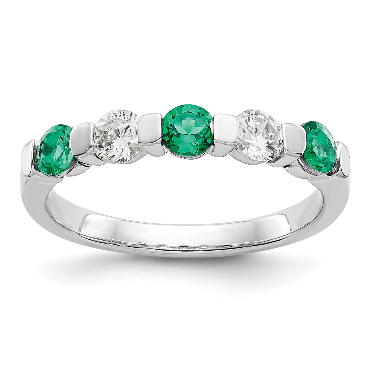 14K White Gold 1/3 carat Diamond and Emerald Complete Band