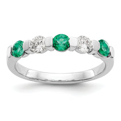 14K White Gold 1/3 carat Diamond and Emerald Complete Band