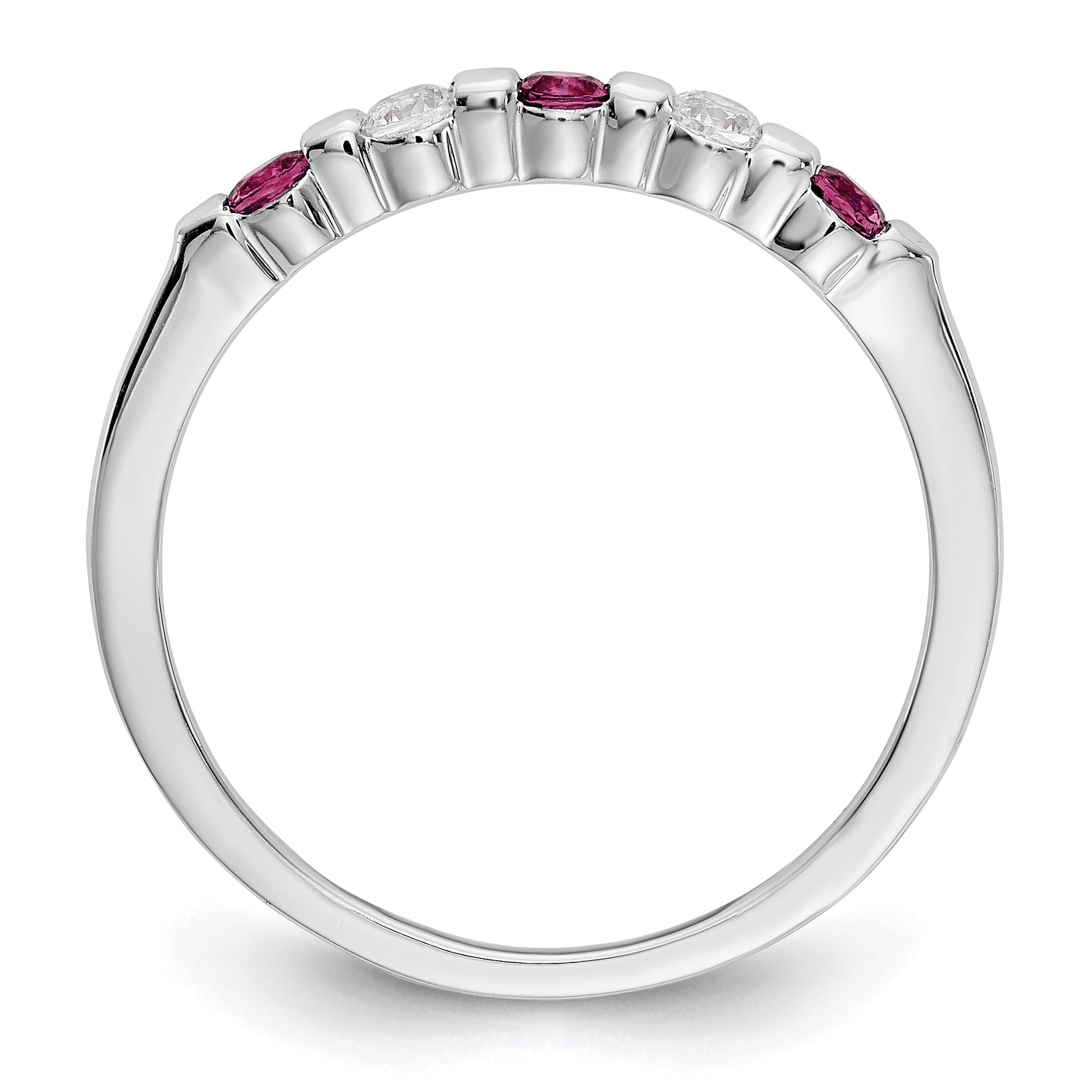 14K White Gold 1/10 carat Diamond and Ruby Complete Band