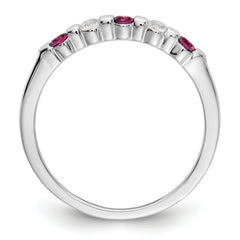 14K White Gold 1/10 carat Diamond and Ruby Complete Band