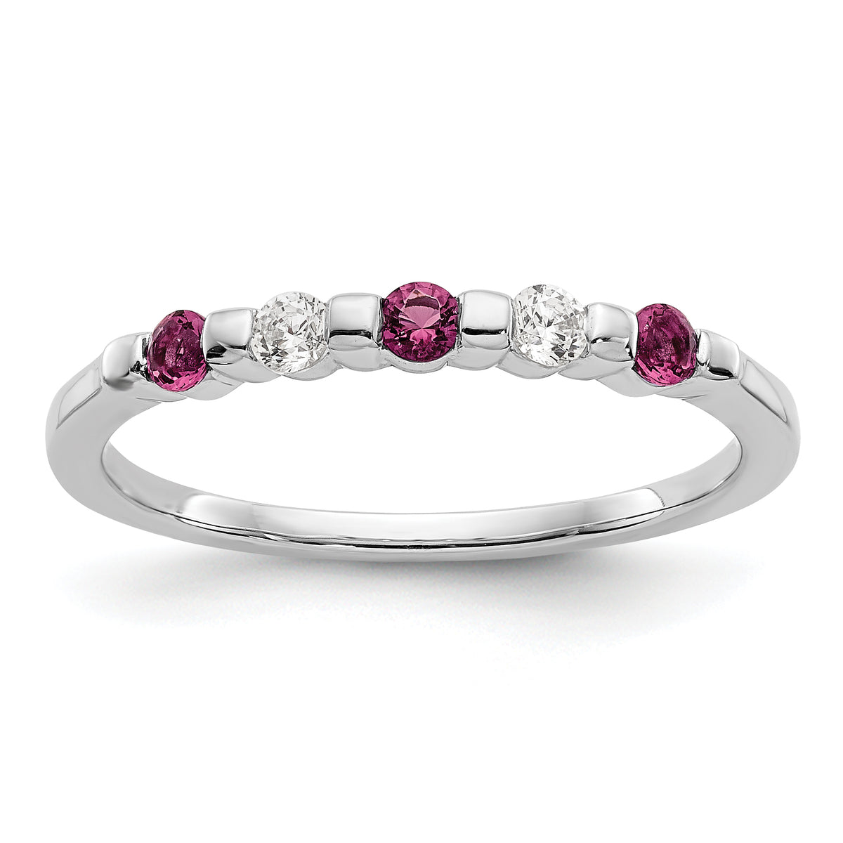 14K White Gold 1/10 carat Diamond and Ruby Complete Band