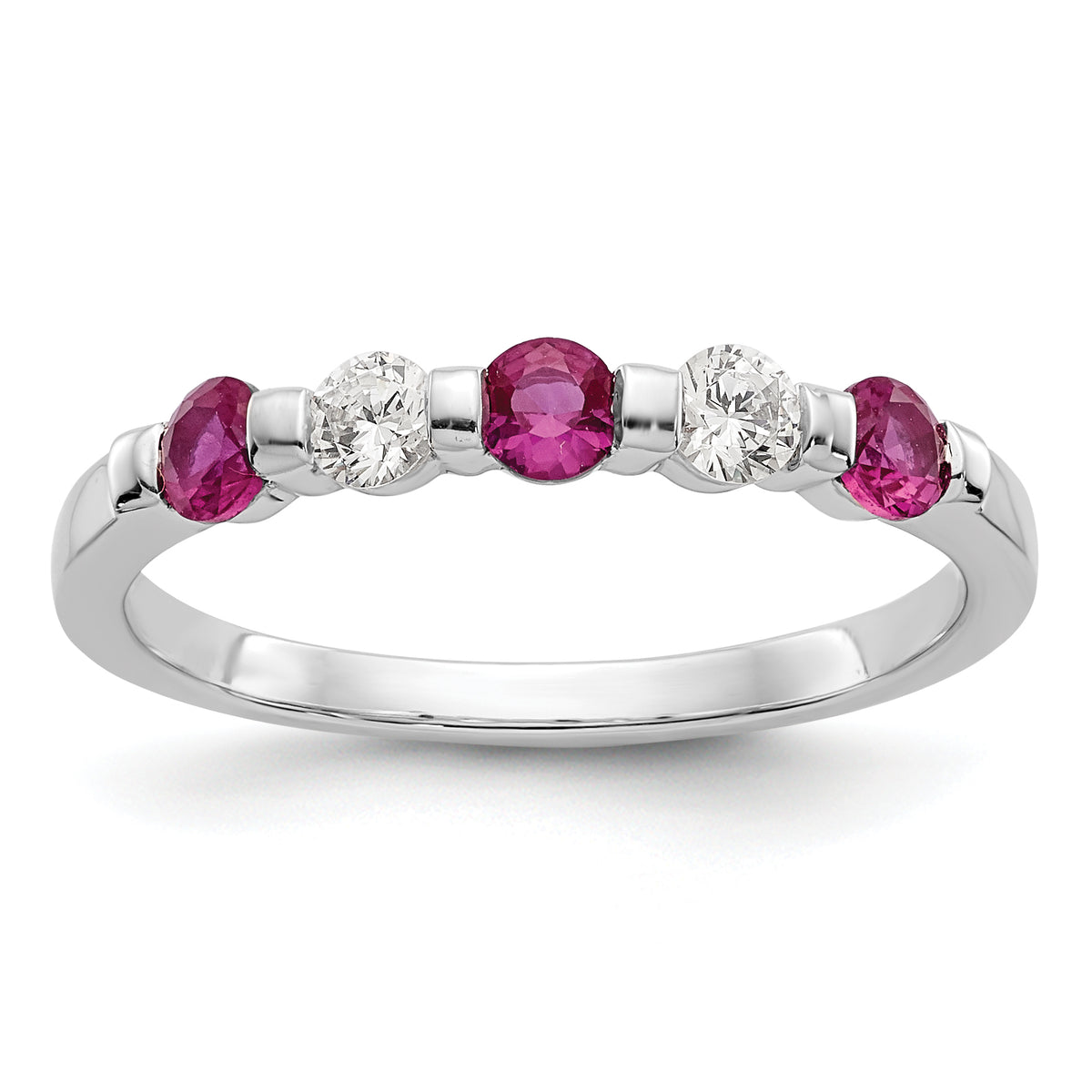 14K White Gold 1/5 carat Diamond and Ruby Complete Band