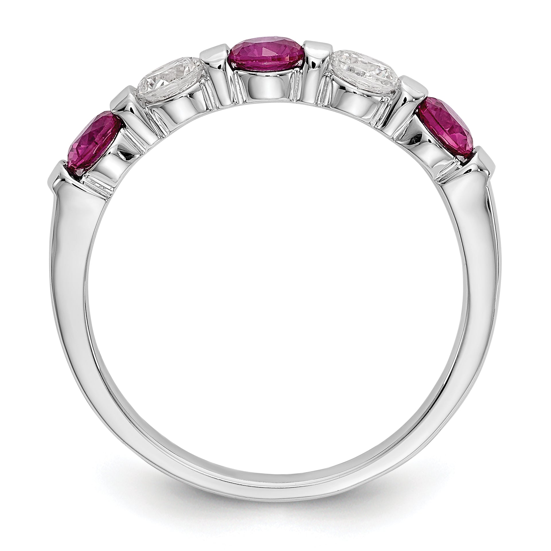 14K White Gold 1/3 carat Diamond and Ruby Complete Band